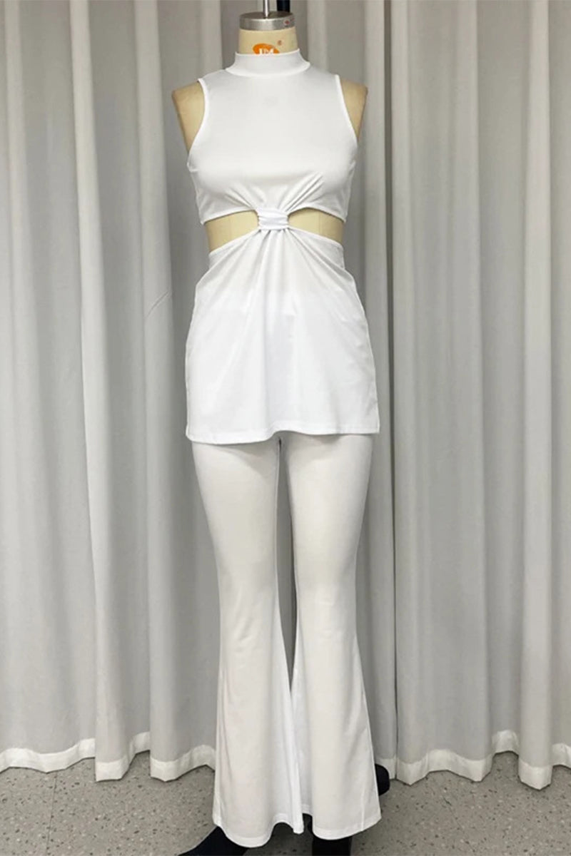 Street Hollow Out Half a Turtleneck Sleeveless Two Pieces