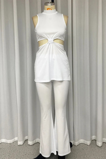 Street Hollow Out Half a Turtleneck Sleeveless Two Pieces