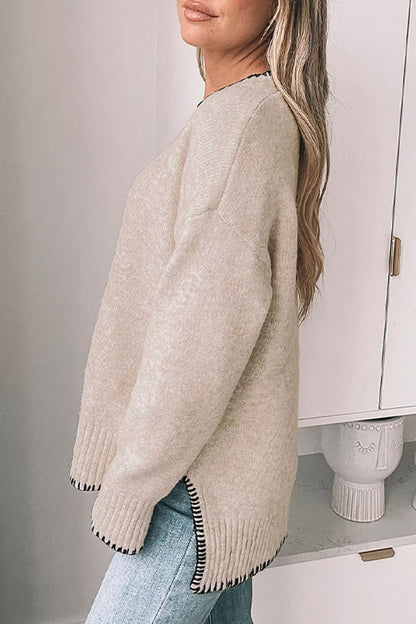 Daily Patchwork Contrast O Neck Sweaters(3 Colors)