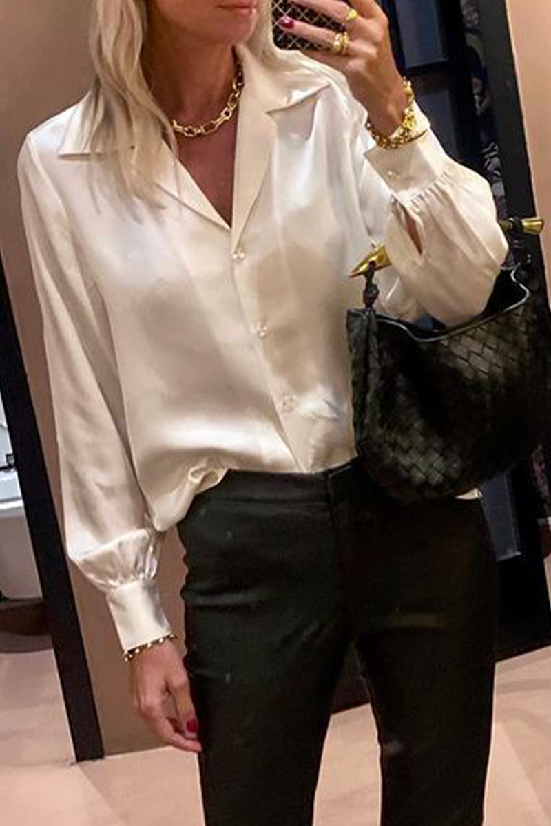 Buttons Turndown Collar Blouses