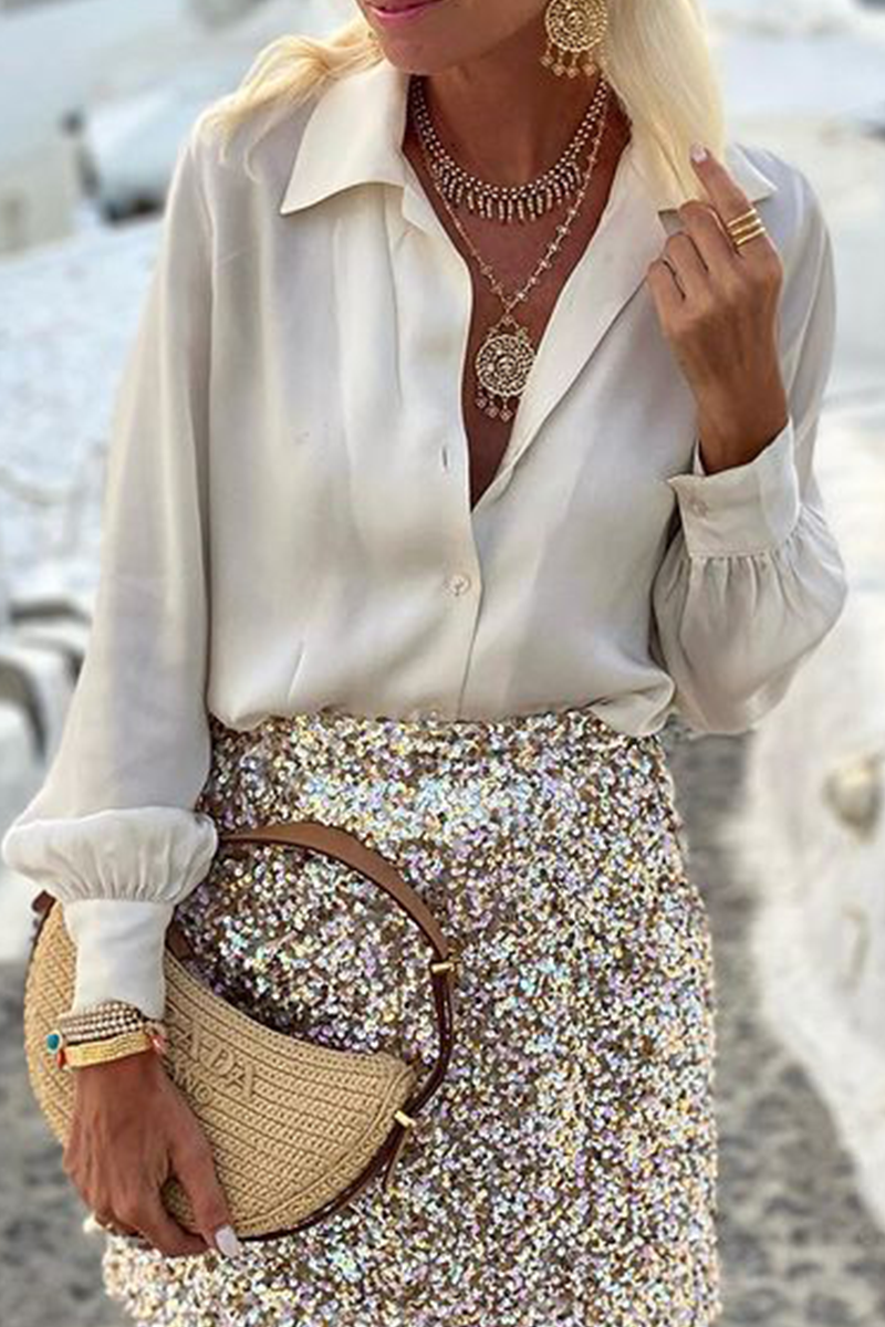 Buttons Turndown Collar Blouses