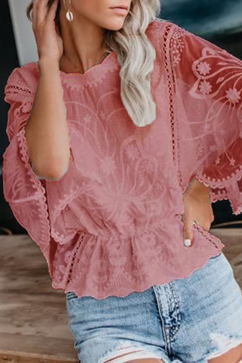 Color Lace O Neck Blouses(5 Colors)