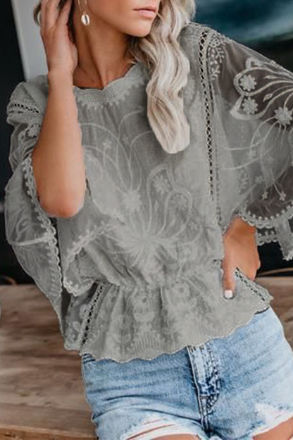 Color Lace O Neck Blouses(5 Colors)