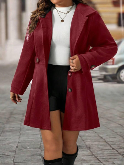Knit Coat Black Lapel Button Decor Waisted Midi