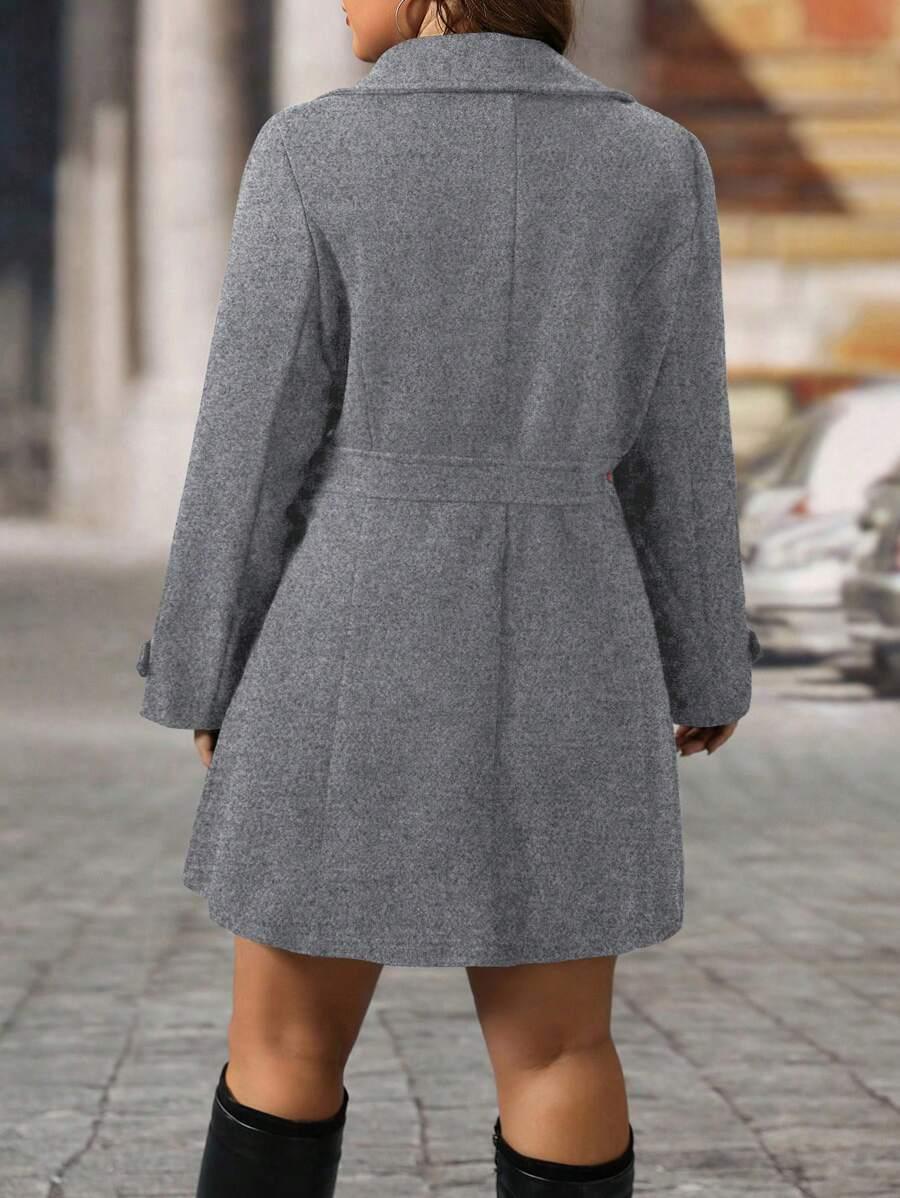 Knit Coat Black Lapel Button Decor Waisted Midi