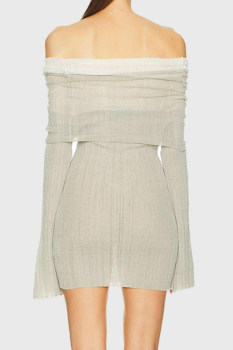 See-through Ruched Off Shoulder Wrapped Skirt Dresses