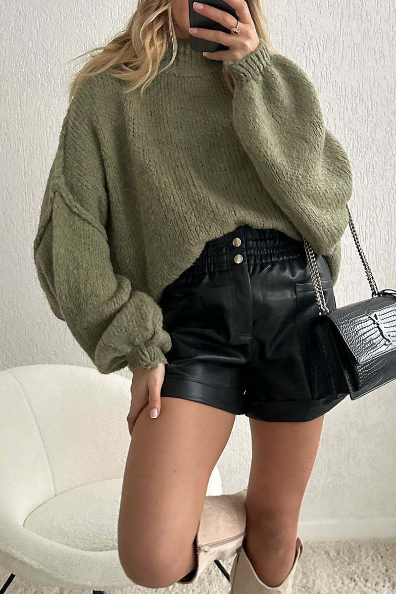 Daily Patchwork Weave Half a Turtleneck Sweaters(5 Colors)