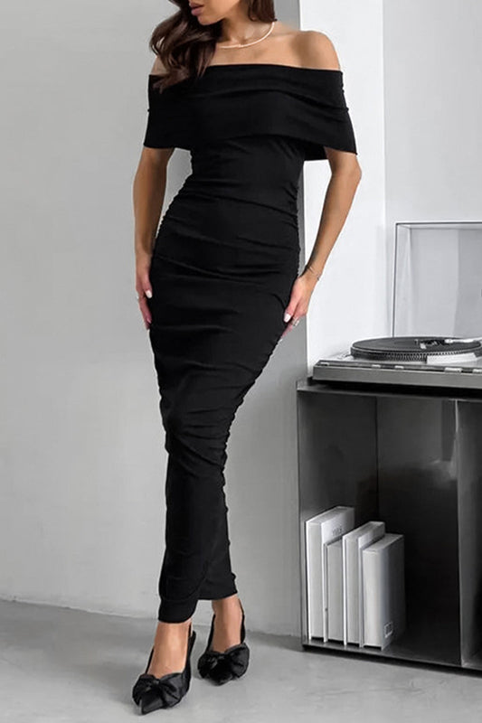 Ruched Off Shoulder One Step Skirt Dresses
