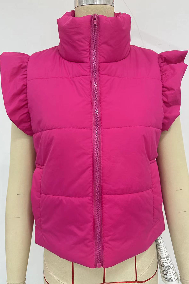 Daily Ruffle Zipper Mandarin Collar Waistcoats(3 Colors)