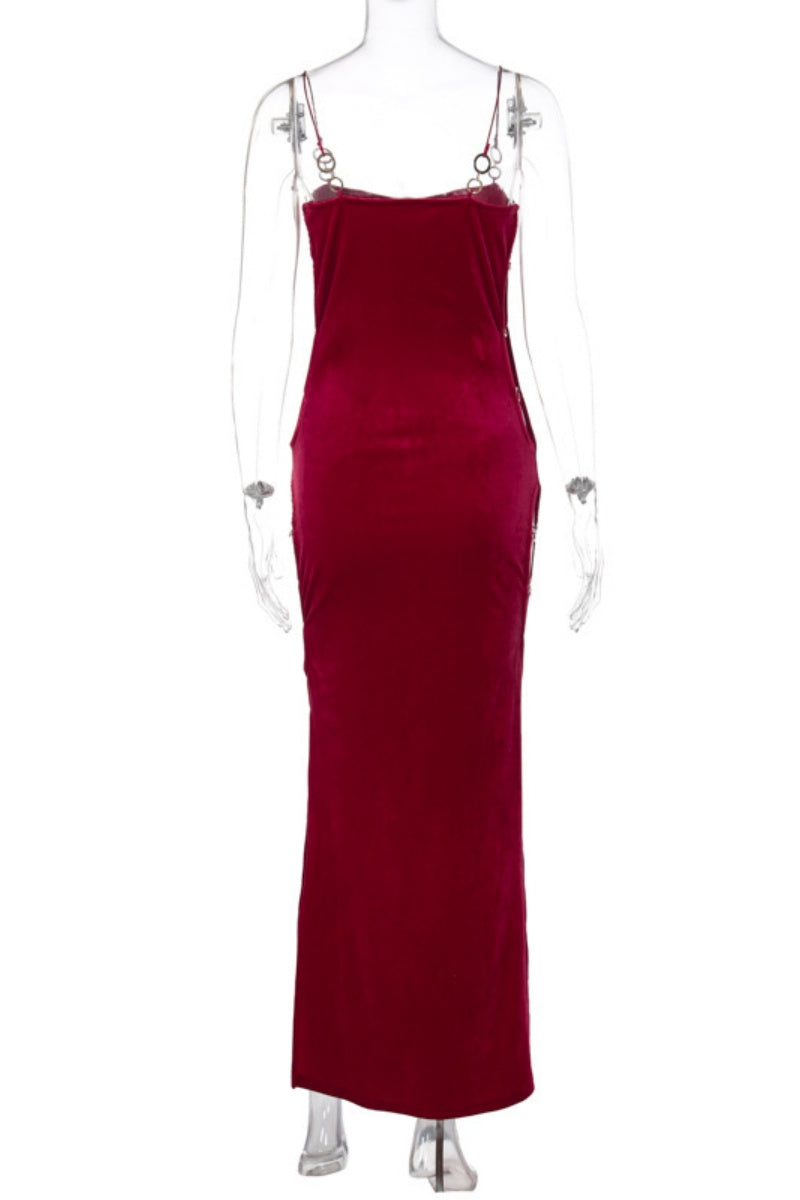 Hollow Out Slit Spaghetti Strap Long Dresses