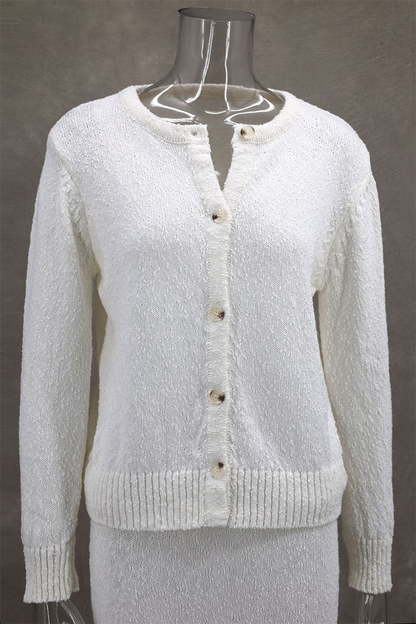 Buttons Weave O Neck Long Sleeve Two Pieces