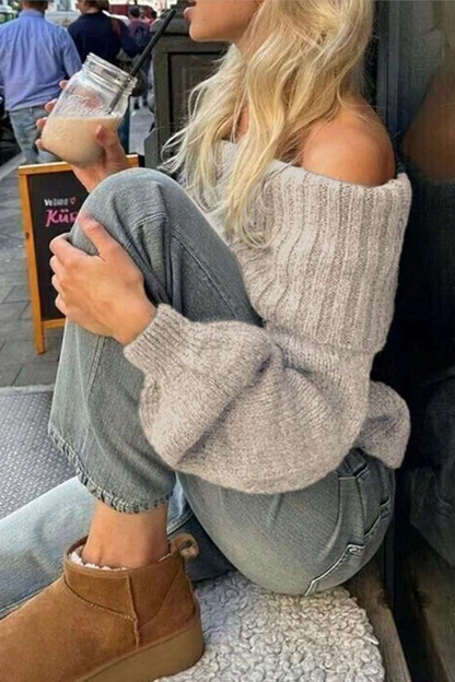 Color Weave Off Shoulder Sweaters