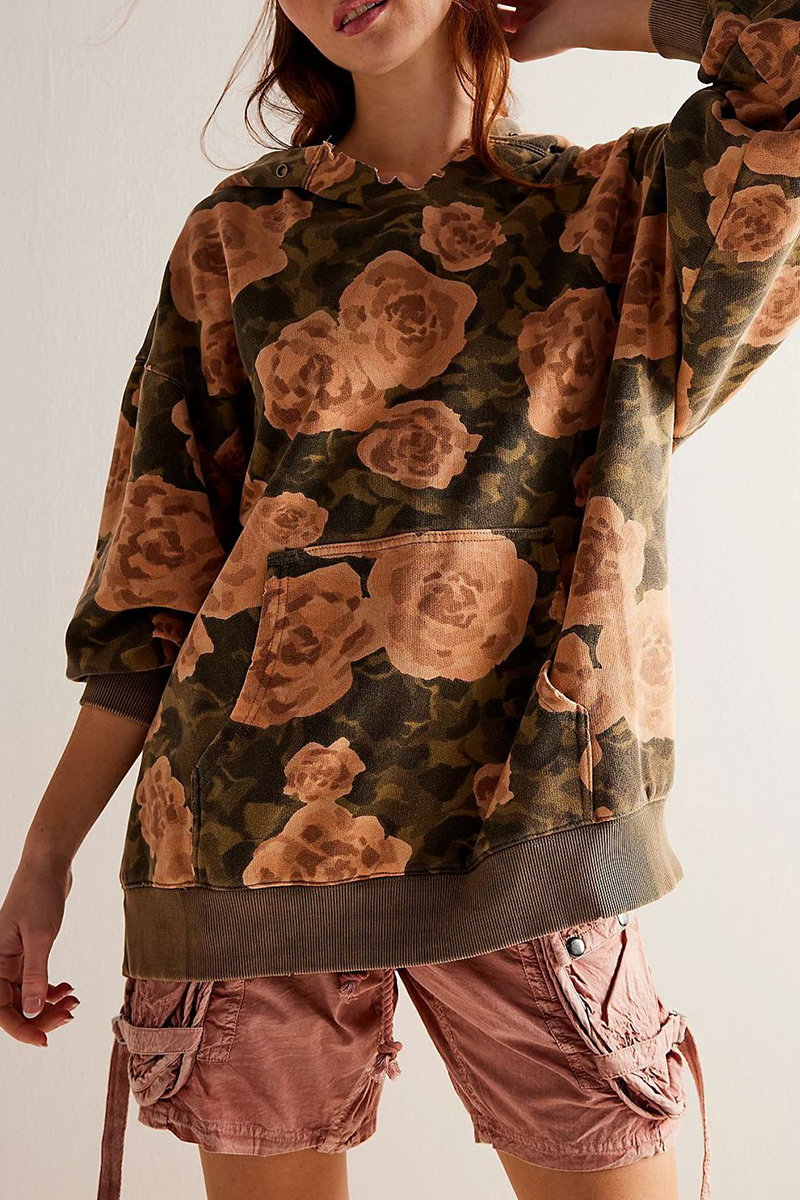 Street Flowers Snakeskin Print Leopard Pocket Hooded Hoodies(5 Colors)