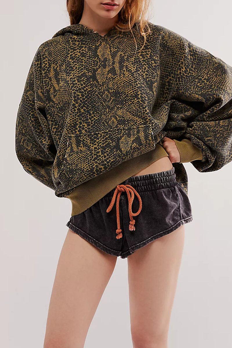 Street Flowers Snakeskin Print Leopard Pocket Hooded Hoodies(5 Colors)