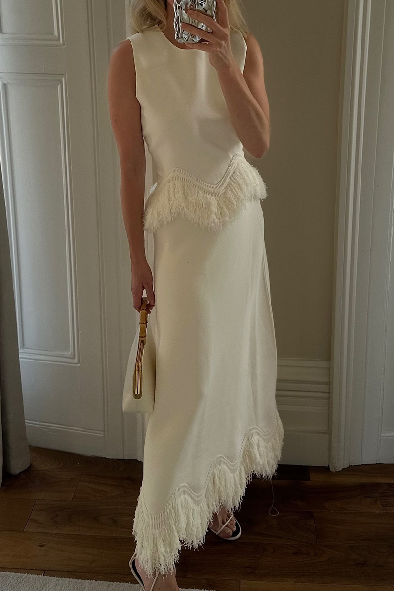 Celebrities Fringed Trim O Neck Sleeveless Two Pieces