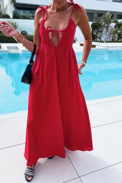 Vacation Backless Belted Halter Long Dresses(4 Colors)