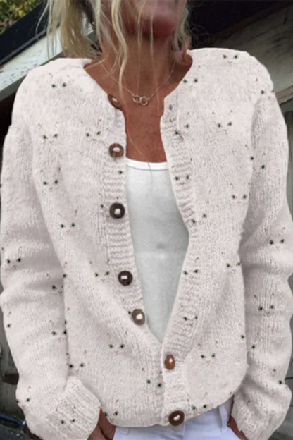 Daily Flowers Printed in Imitation of Sweater Buttons Contrast O Neck Outerwear(8 Colors)