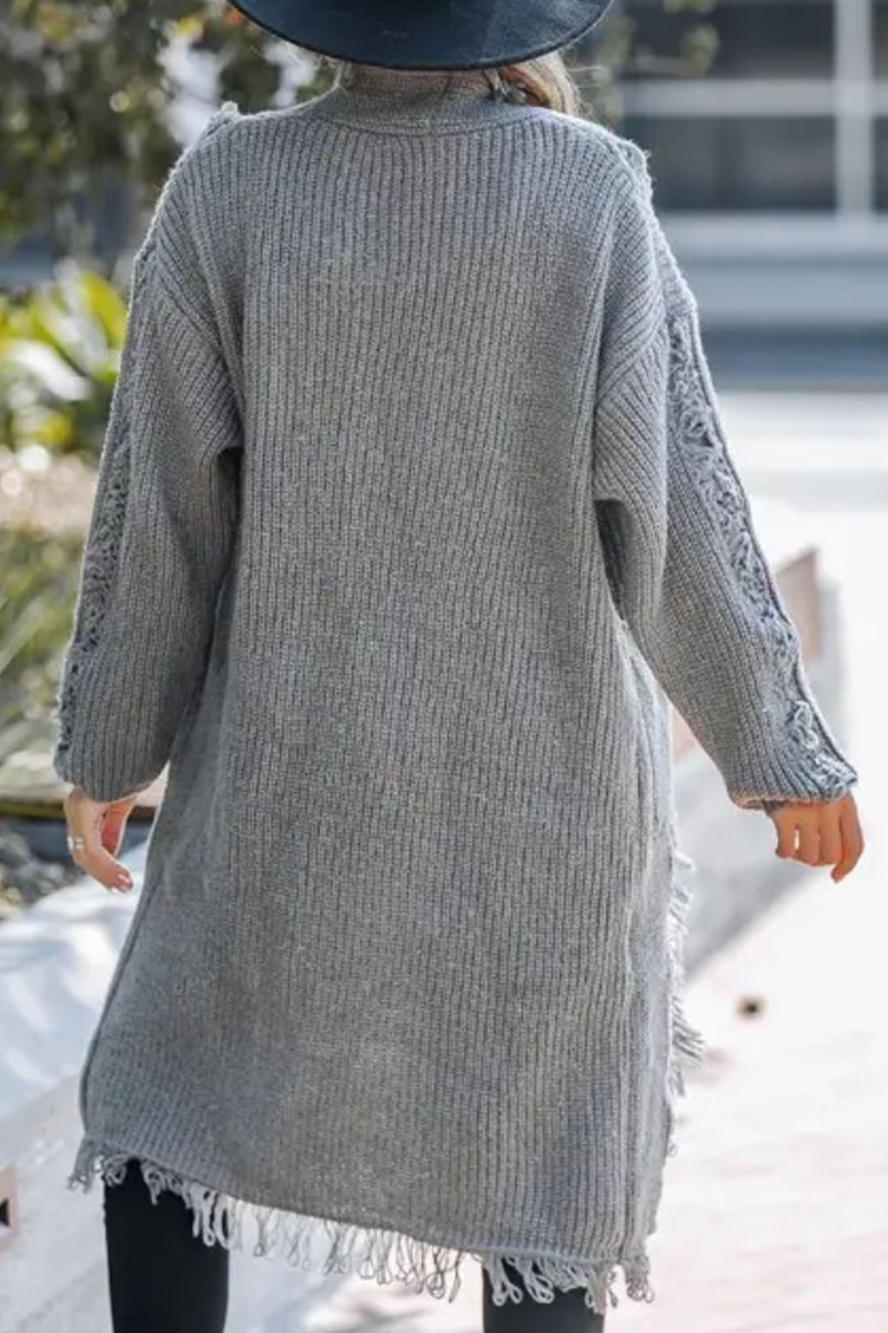 Fringed Trim Weave Cardigan Collar Outerwear(3 Colors)
