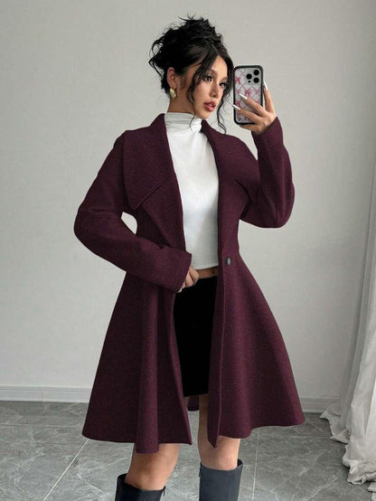 Minimalist Wool Overcoat With Waterfall Neckline
