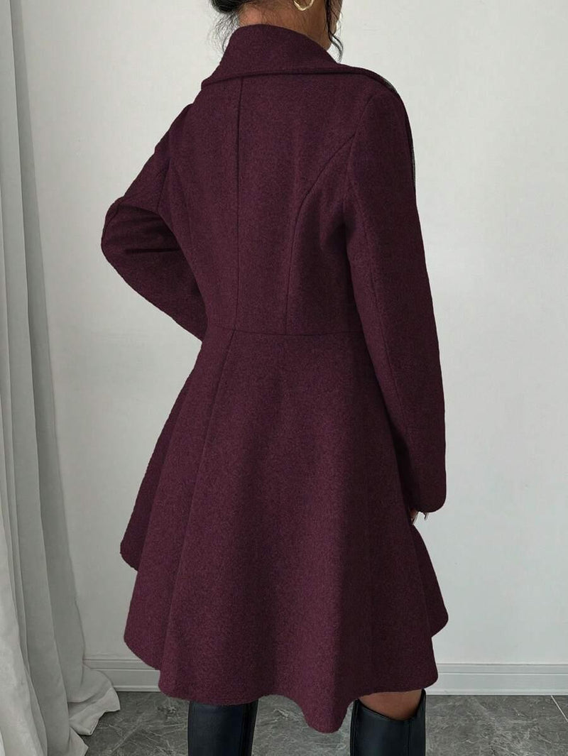 Minimalist Wool Overcoat With Waterfall Neckline