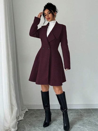 Minimalist Wool Overcoat With Waterfall Neckline