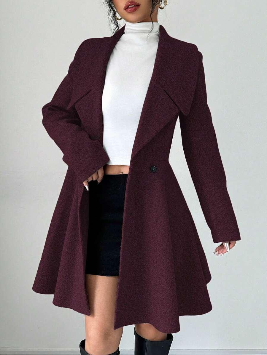 Minimalist Wool Overcoat With Waterfall Neckline