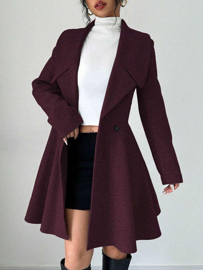 Minimalist Wool Overcoat With Waterfall Neckline