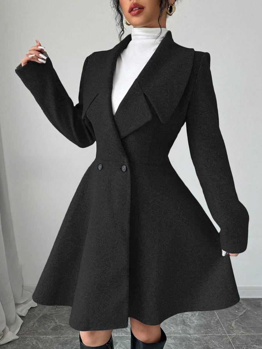 Minimalist Wool Overcoat With Waterfall Neckline