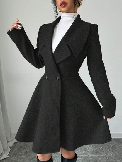 Minimalist Wool Overcoat With Waterfall Neckline