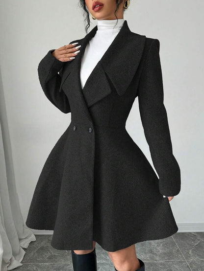 Minimalist Wool Overcoat With Waterfall Neckline