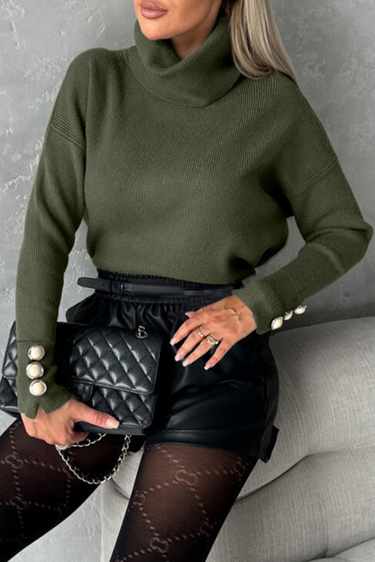 Pearls Decor Weave Turtleneck Sweaters(3 Colors)