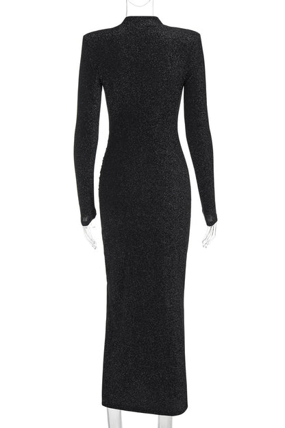 Patchwork High Slit O Neck Long Dresses