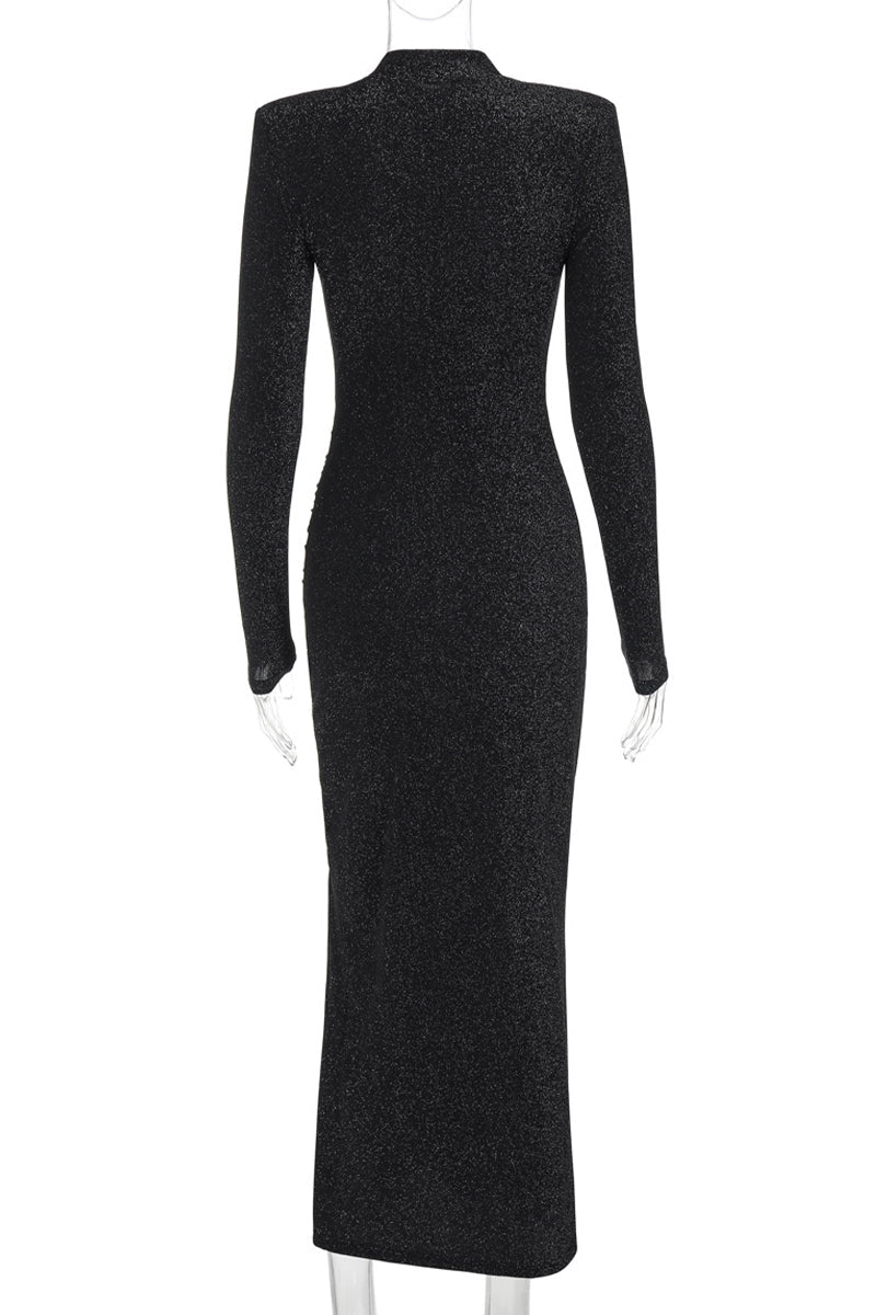 Patchwork High Slit O Neck Long Dresses