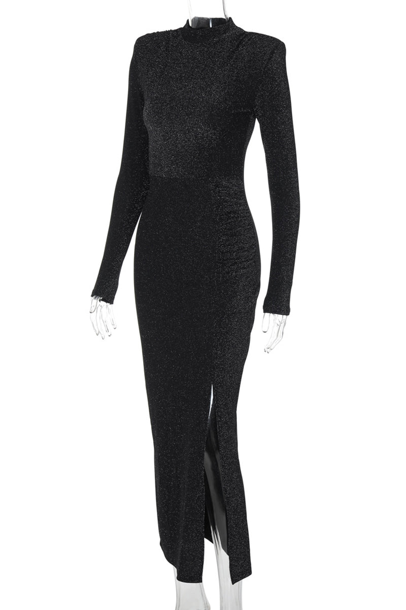 Patchwork High Slit O Neck Long Dresses