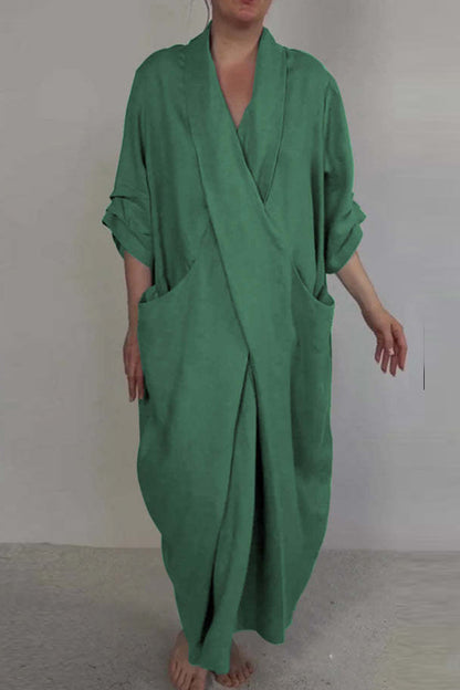 Pocket Slit V Neck Long Dresses(7 Colors)