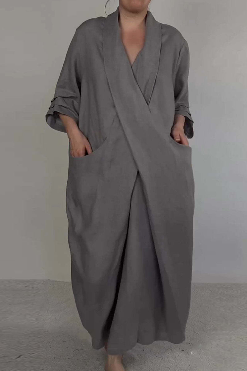 Pocket Slit V Neck Long Dresses(7 Colors)