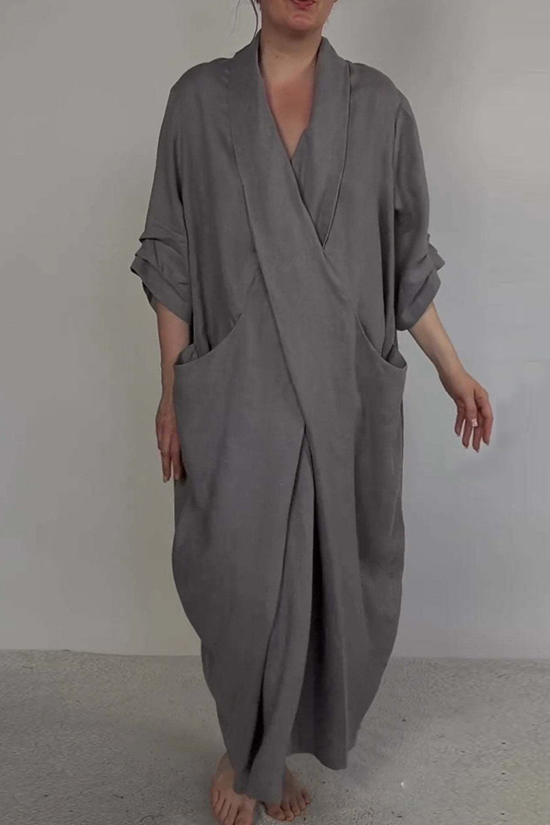 Pocket Slit V Neck Long Dresses(7 Colors)