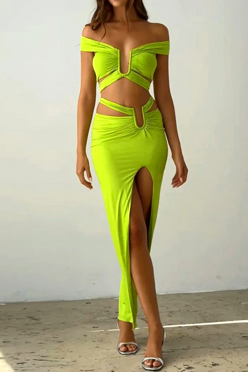 Slit Irregular Off Shoulder Short Sleeve Two Pieces