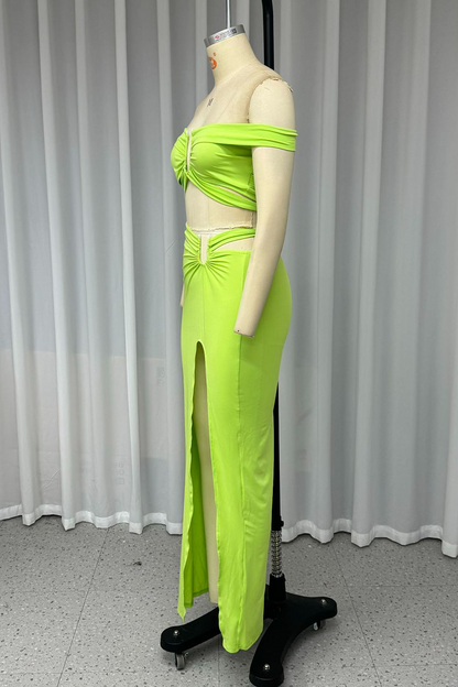 Slit Irregular Off Shoulder Short Sleeve Two Pieces