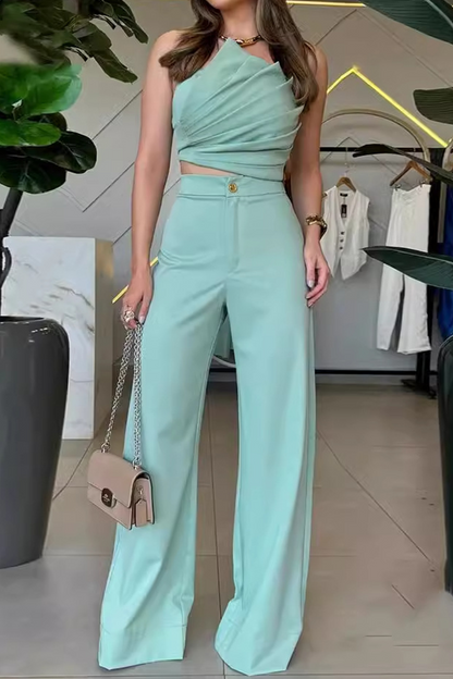 Ruched Irregular Strapless Sleeveless Two Pieces