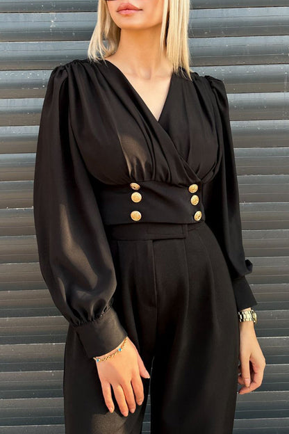 Daily Color Buttons V Neck Blouses(4 Colors)
