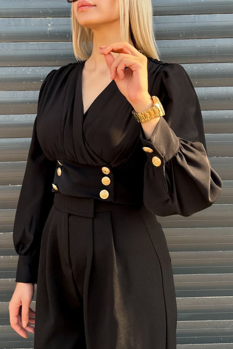 Daily Color Buttons V Neck Blouses(4 Colors)
