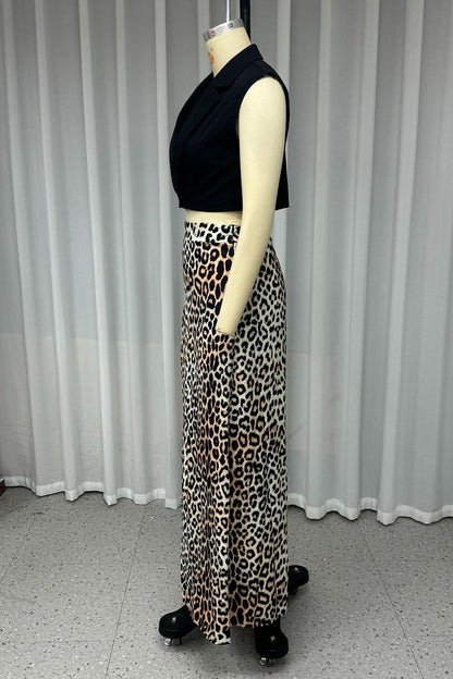 Street Leopard Slit V Neck Sleeveless Two Pieces
