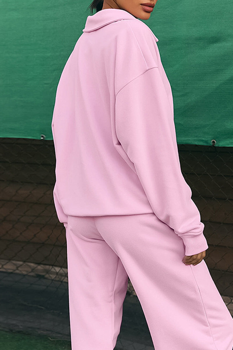 Street Color Pocket Buttons Turndown Collar Long Sleeve Two Pieces