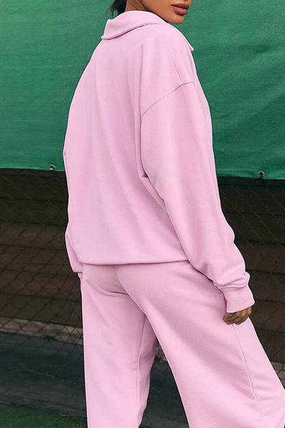 Street Color Pocket Buttons Turndown Collar Long Sleeve Two Pieces