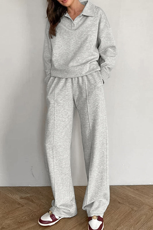 Street Color Pocket Buttons Turndown Collar Long Sleeve Two Pieces