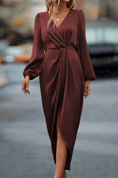 Ruched V Neck One Step Skirt Dresses(3 Colors)