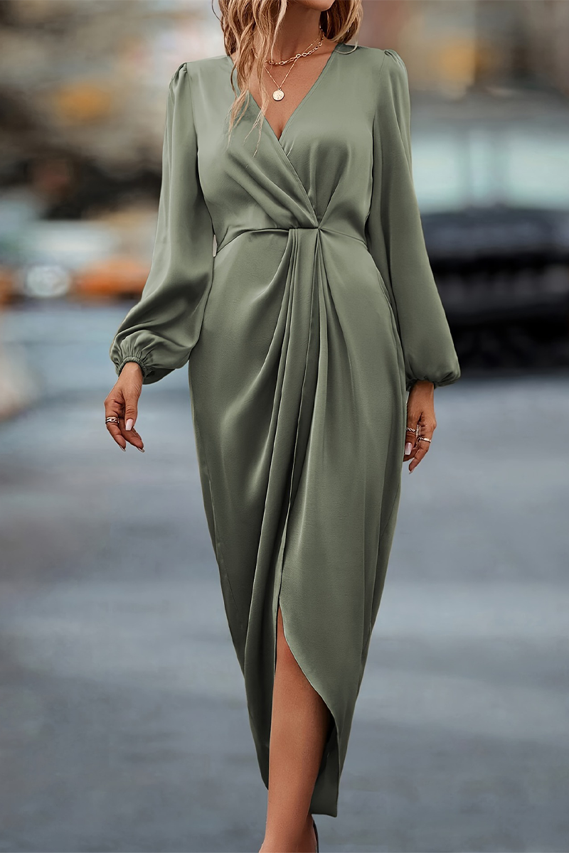 Ruched V Neck One Step Skirt Dresses(3 Colors)