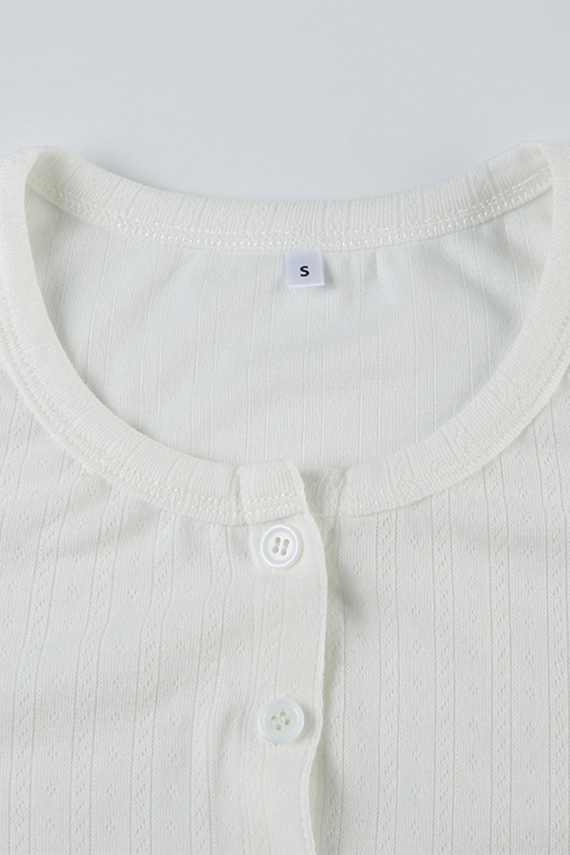 Daily Hollow Out Buttons O Neck Long Sleeve Two Pieces