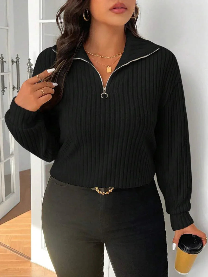Fuzzy Collar Quarter Zip Cozy Sweater